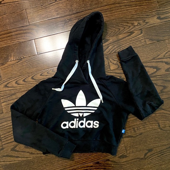 [SOLD] Adidas Logo Crop Black Hoodie (size xs) - Picture 1 of 5